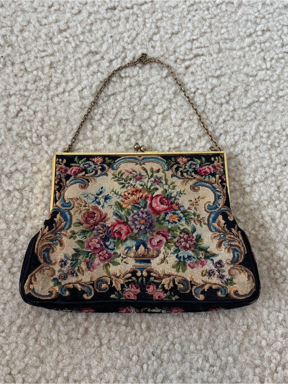 Ed B. Robinson Vintage Floral Tapestry Handbag with Chain Handle